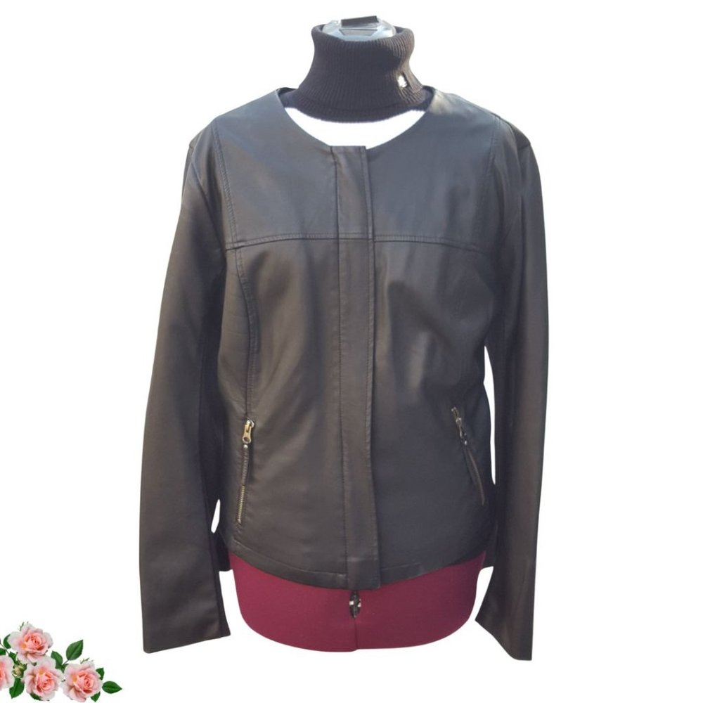 APT 9 Faux Leather Jacket Essential Black Zip-Up Front Women's Plus Size 1x